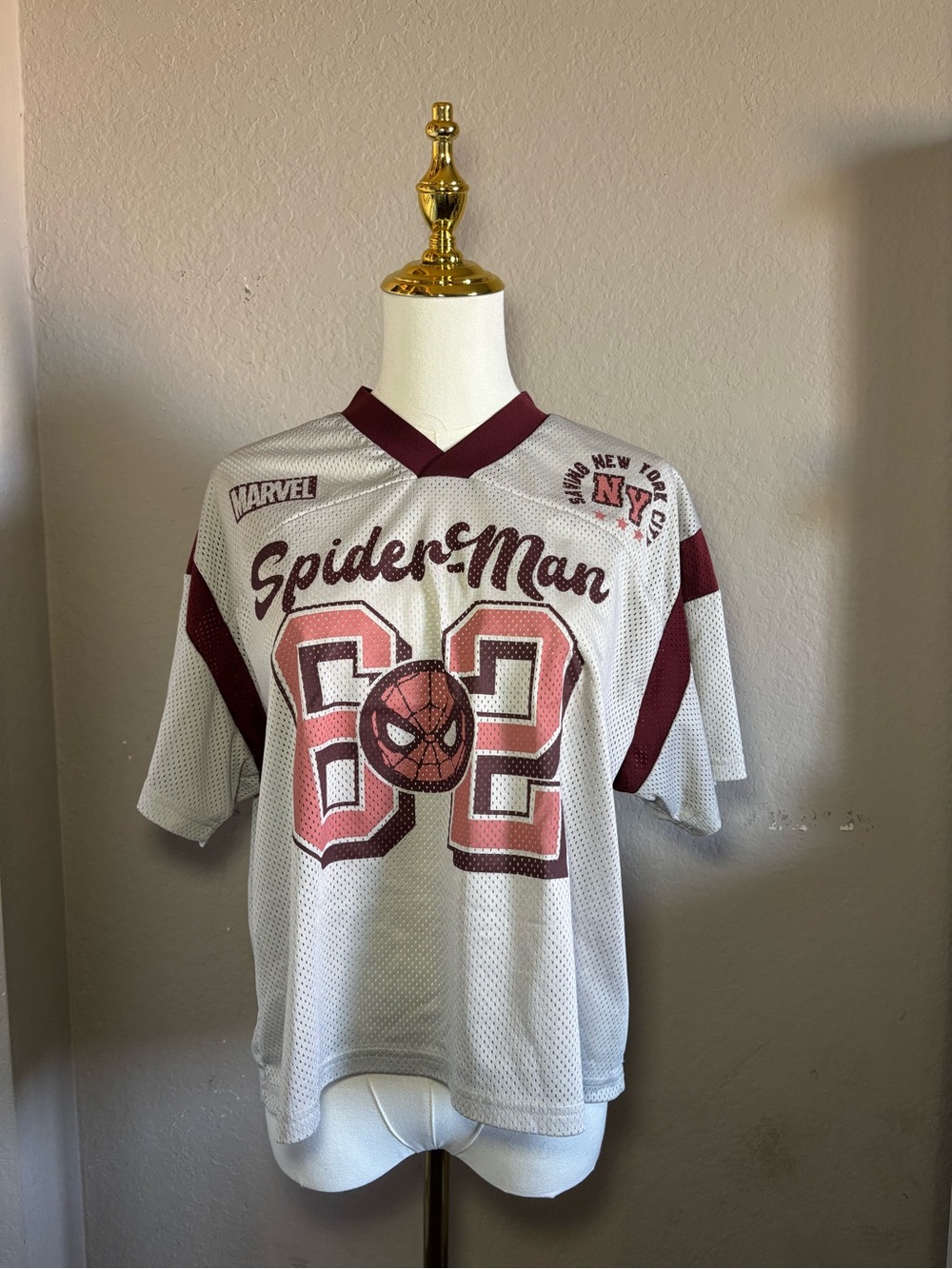 Marvel White & Maroon Mesh Jersey Top